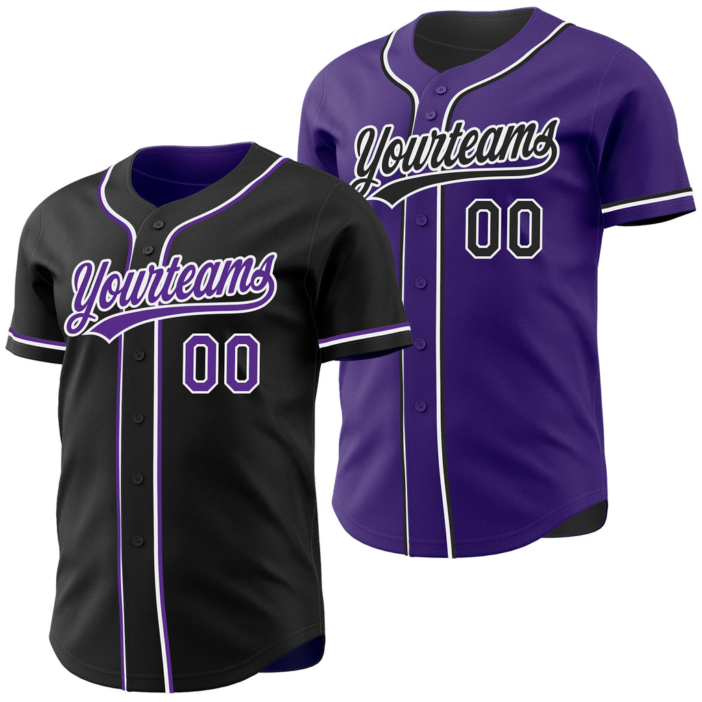 Custom Black Purple-White Reversible Button-Down Baseball Jersey