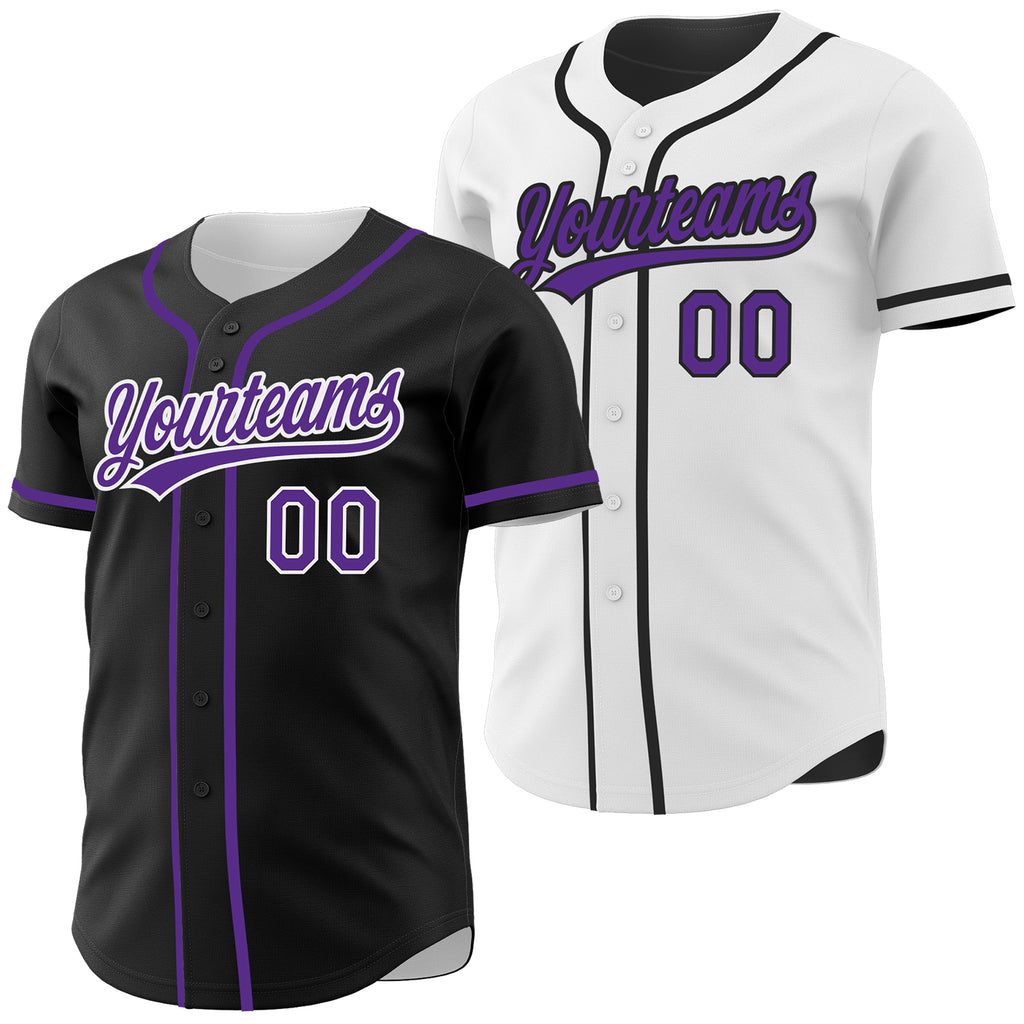 Custom Black Purple-White Reversible Button-Down Baseball Jersey