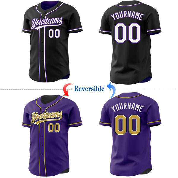 Custom Black White-Purple Reversible Button-Down Baseball Jersey