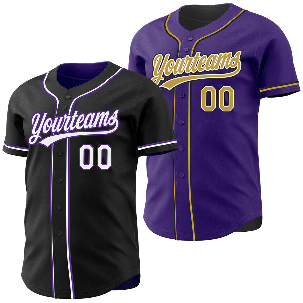 Custom Black White-Purple Reversible Button-Down Baseball Jersey