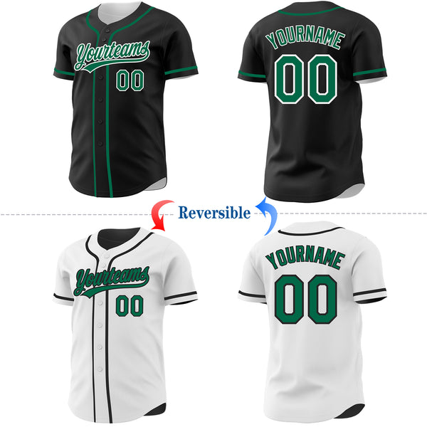 Custom Black Kelly Green-White Reversible Button-Down Baseball Jersey