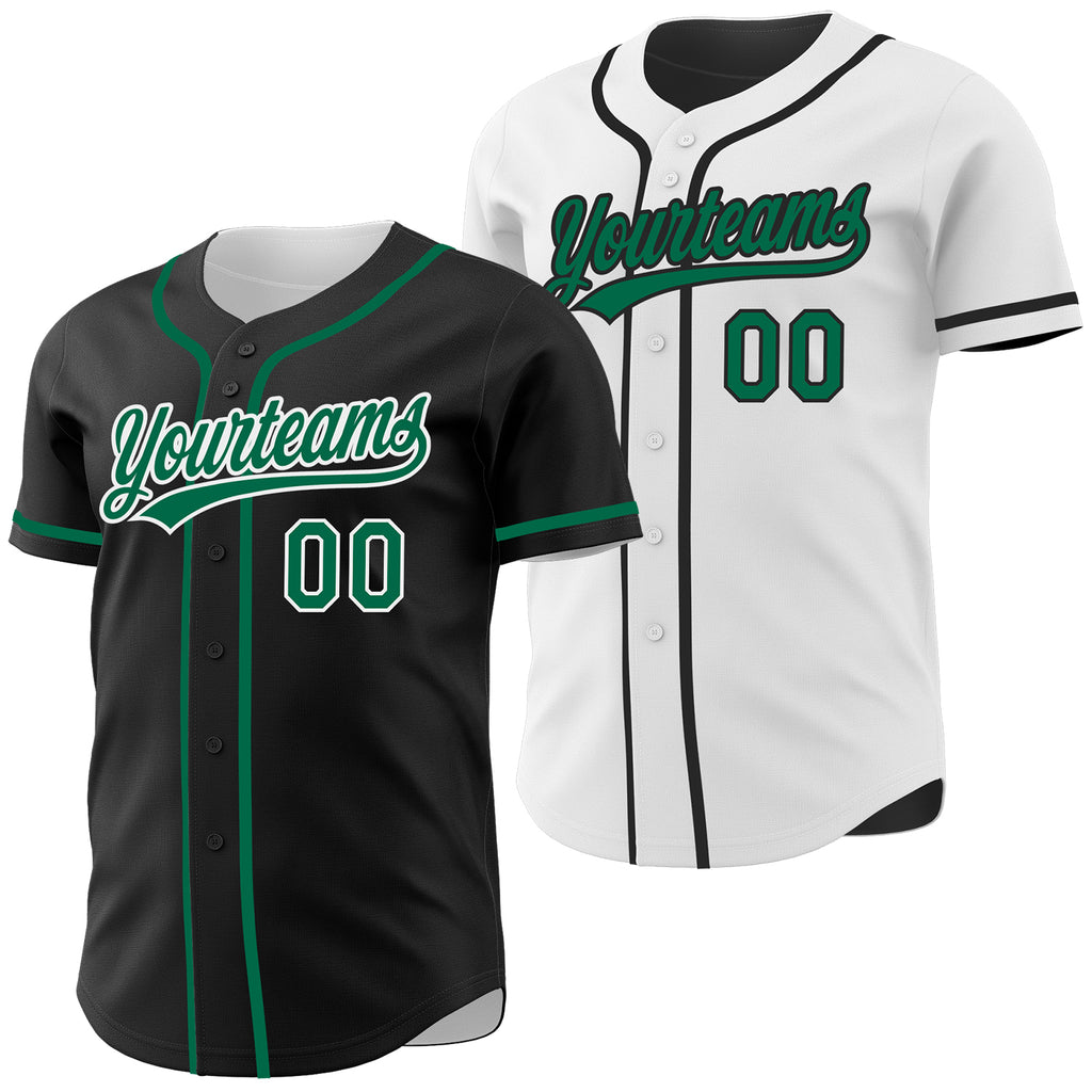 Custom Black Kelly Green-White Reversible Button-Down Baseball Jersey