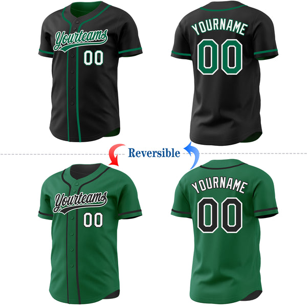 Custom Black Kelly Green-White Reversible Button-Down Baseball Jersey