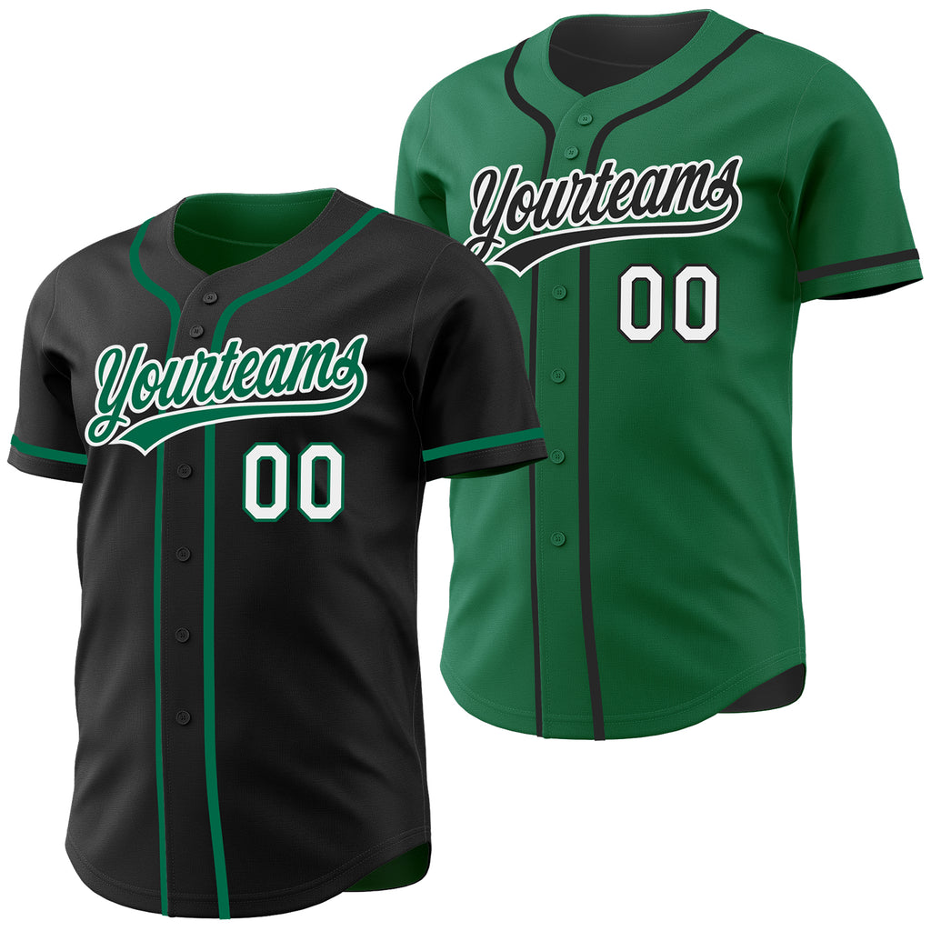 Custom Black Kelly Green-White Reversible Button-Down Baseball Jersey