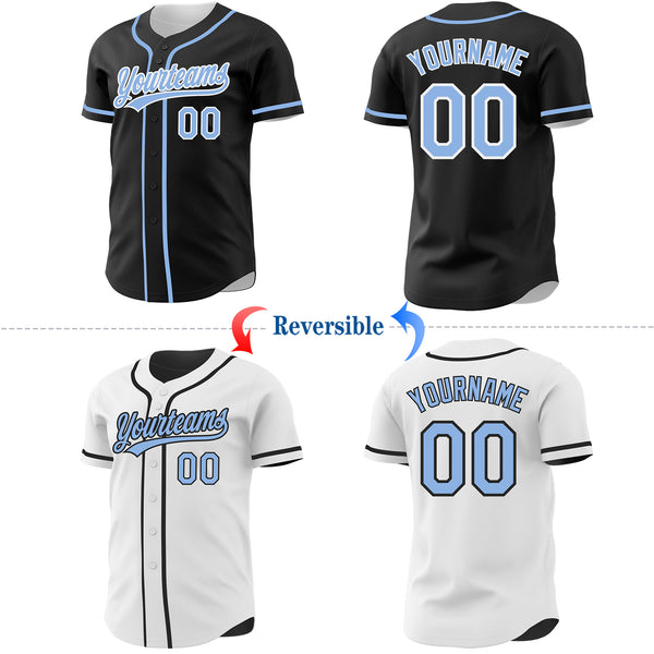 Custom Black Light Blue-White Reversible Button-Down Baseball Jersey