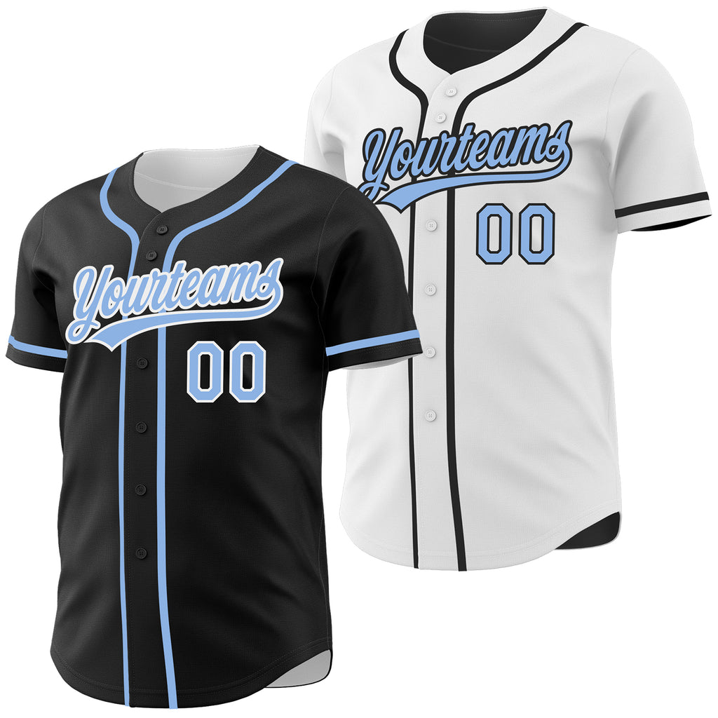Custom Black Light Blue-White Reversible Button-Down Baseball Jersey