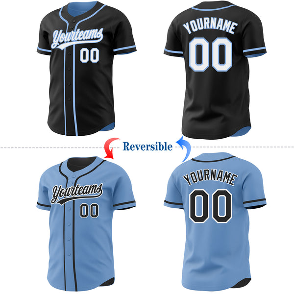 Custom Black White-Light Blue Reversible Button-Down Baseball Jersey