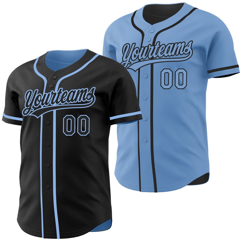 Custom Black-Light Blue Reversible Button-Down Baseball Jersey