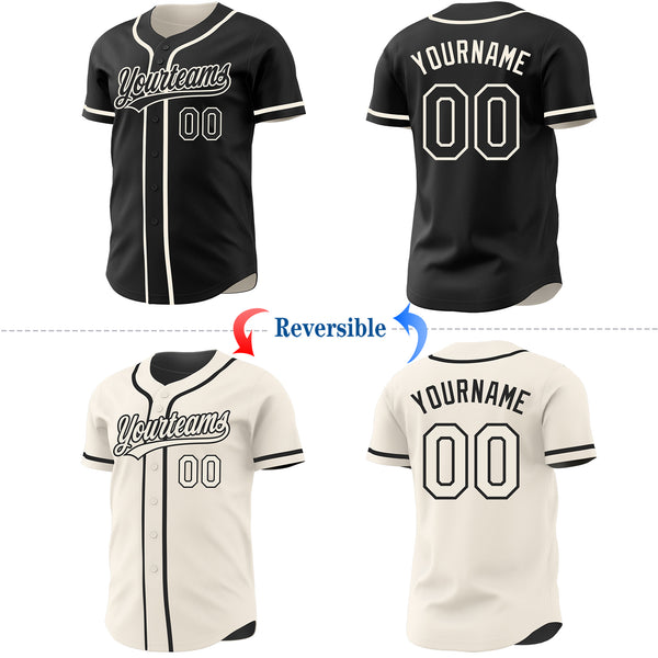 Custom Black-Cream Reversible Button-Down Baseball Jersey