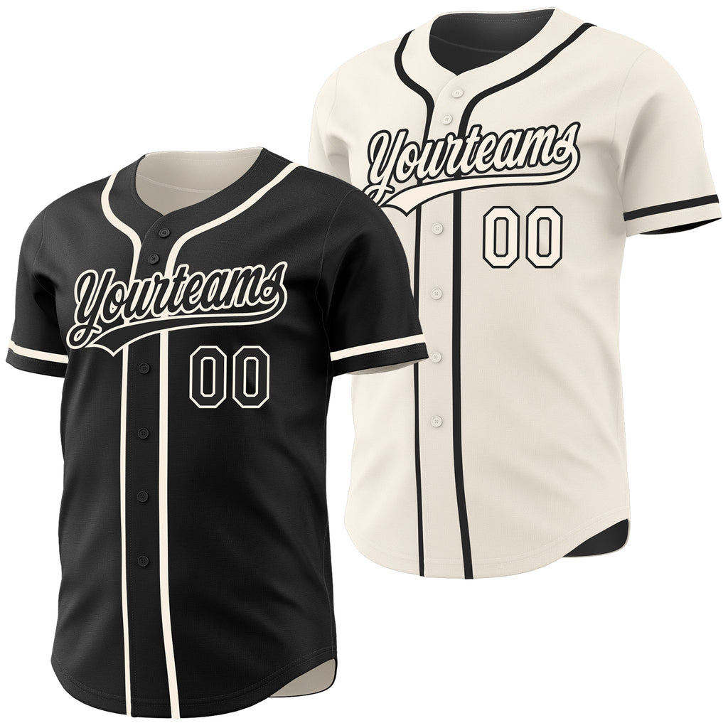 Custom Black-Cream Reversible Button-Down Baseball Jersey