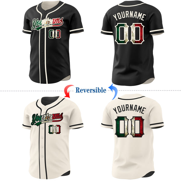 Custom Black Vintage Mexican Flag-Cream Reversible Button-Down Baseball Jersey