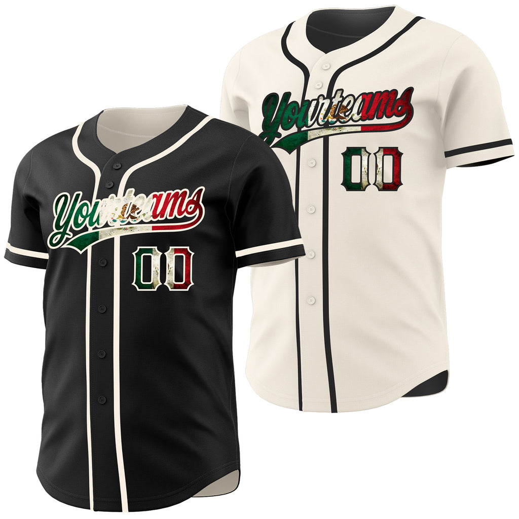 Custom Black Vintage Mexican Flag-Cream Reversible Button-Down Baseball Jersey