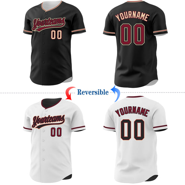 Custom Black White Reversible Button-Down Baseball Jersey