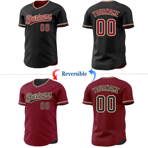 Custom Black Crimson-City Cream Reversible Button-Down Baseball Jersey