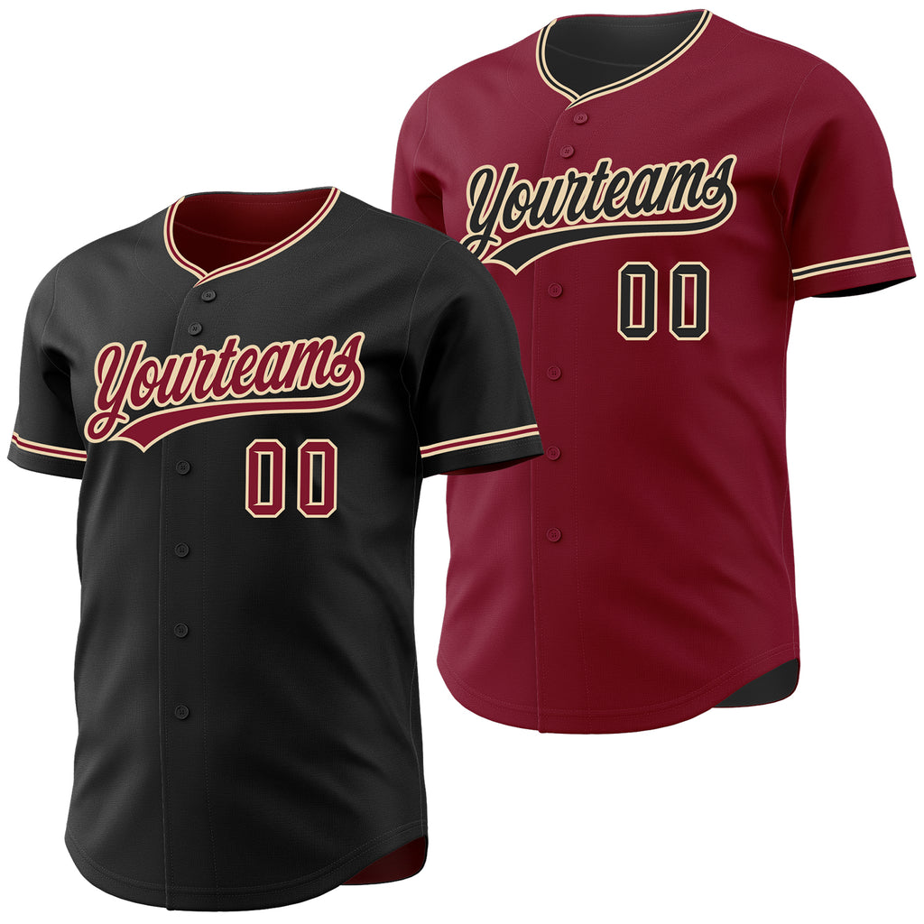Custom Black Crimson-City Cream Reversible Button-Down Baseball Jersey
