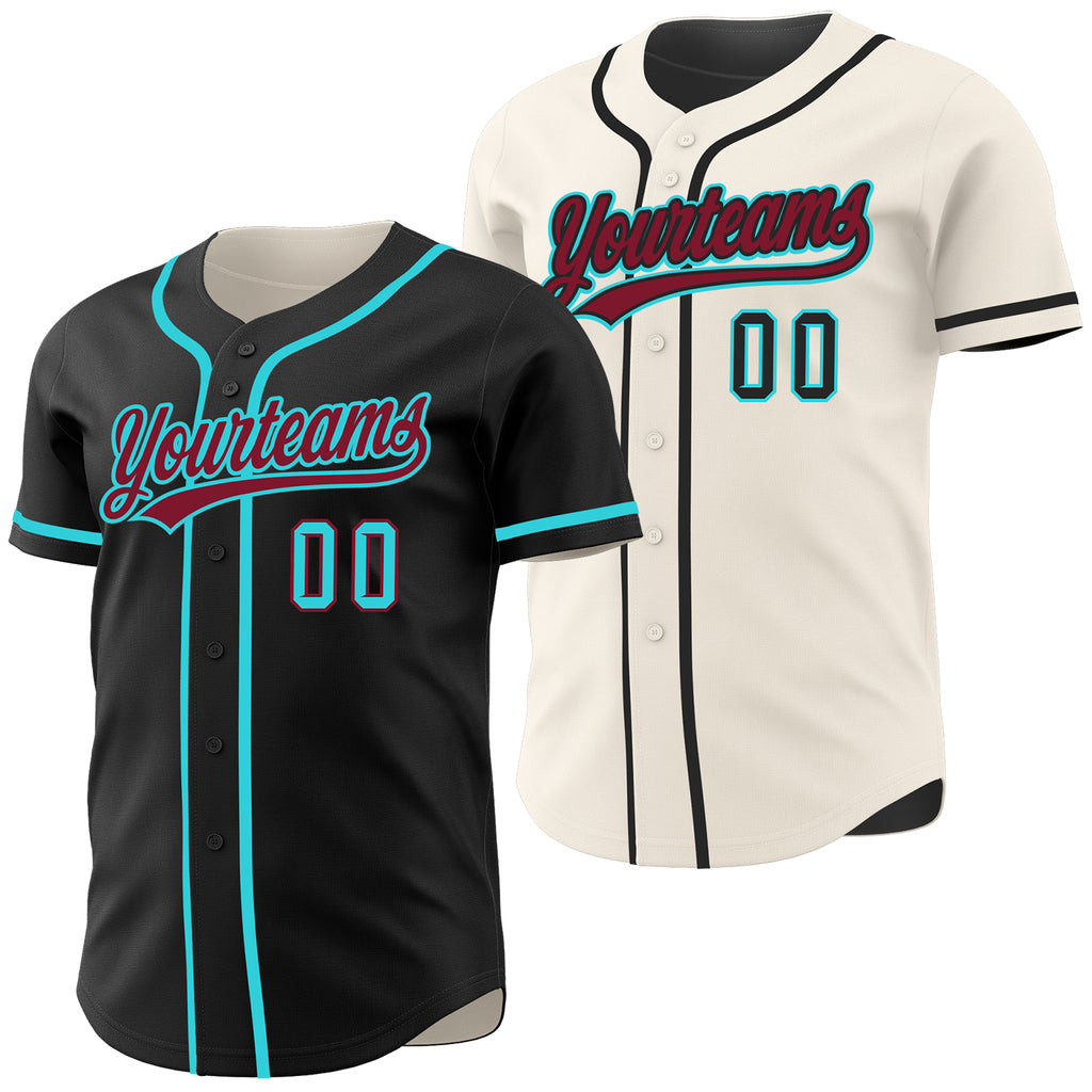 Custom Black Cream Reversible Button-Down Baseball Jersey