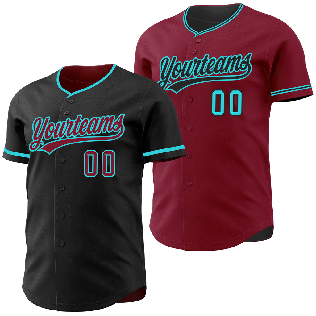 Custom Black Crimson-Teal Reversible Button-Down Baseball Jersey