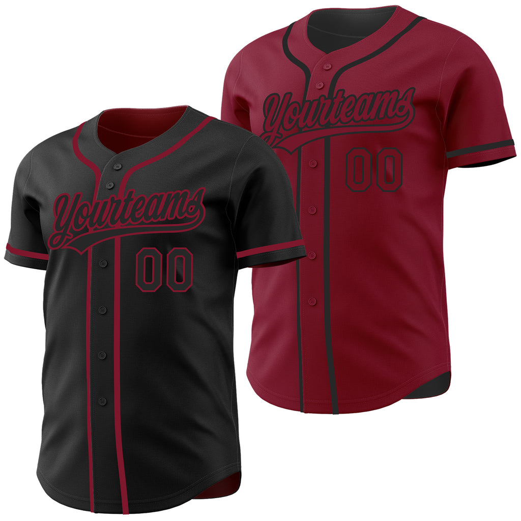 Custom Black-Crimson Reversible Button-Down Baseball Jersey