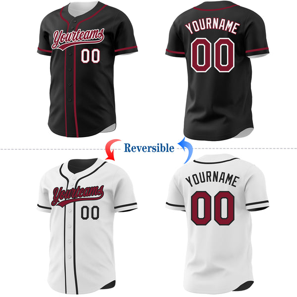 Custom Black Crimson-White Reversible Button-Down Baseball Jersey