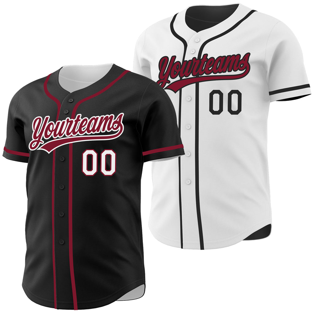 Custom Black Crimson-White Reversible Button-Down Baseball Jersey