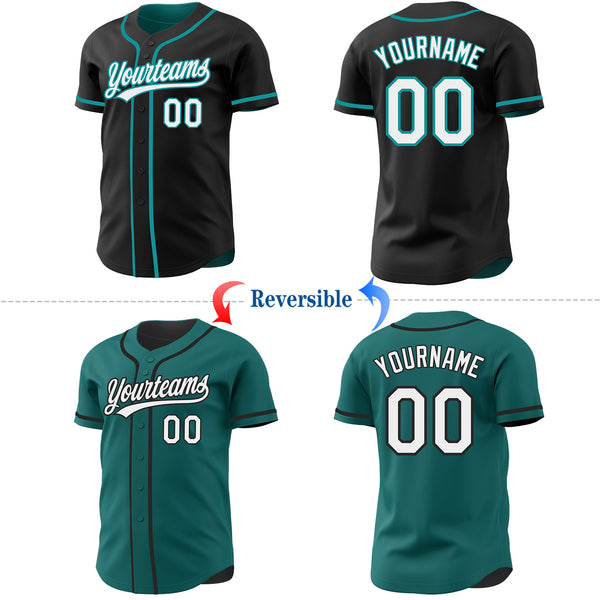 Custom Black White-Teal Reversible Button-Down Baseball Jersey