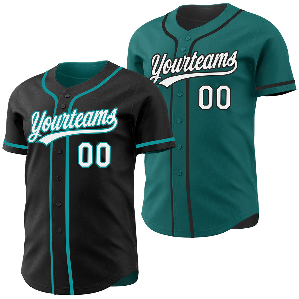 Custom Black White-Teal Reversible Button-Down Baseball Jersey
