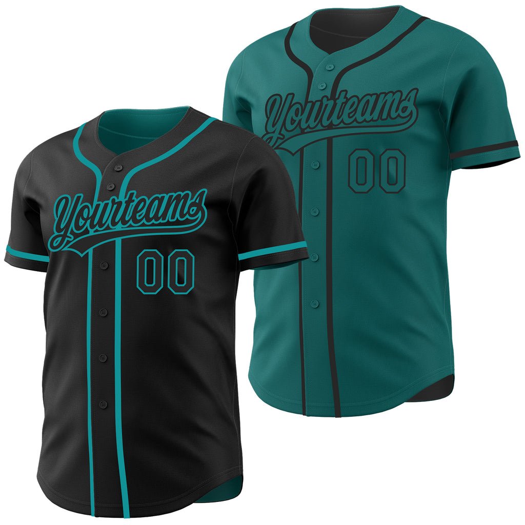 Custom Black-Teal Reversible Button-Down Baseball Jersey