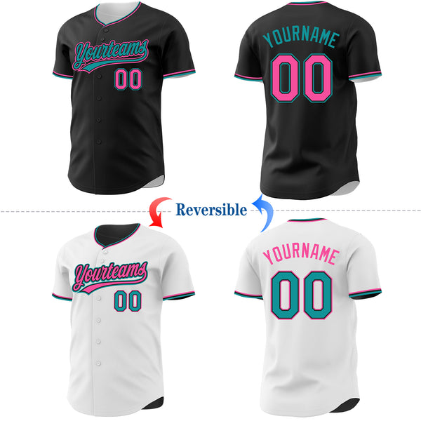 Custom Black Pink-Teal Reversible Button-Down Baseball Jersey