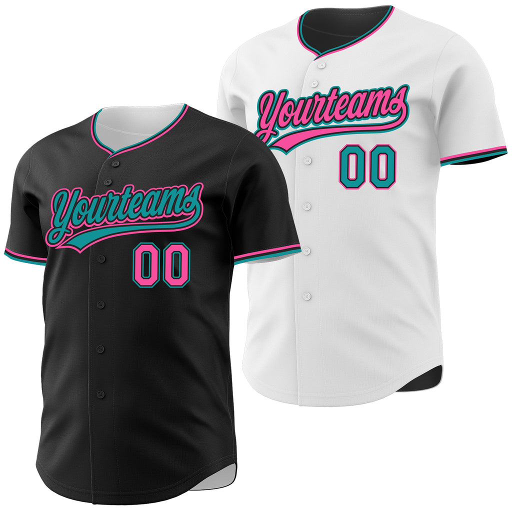 Custom Black Pink-Teal Reversible Button-Down Baseball Jersey