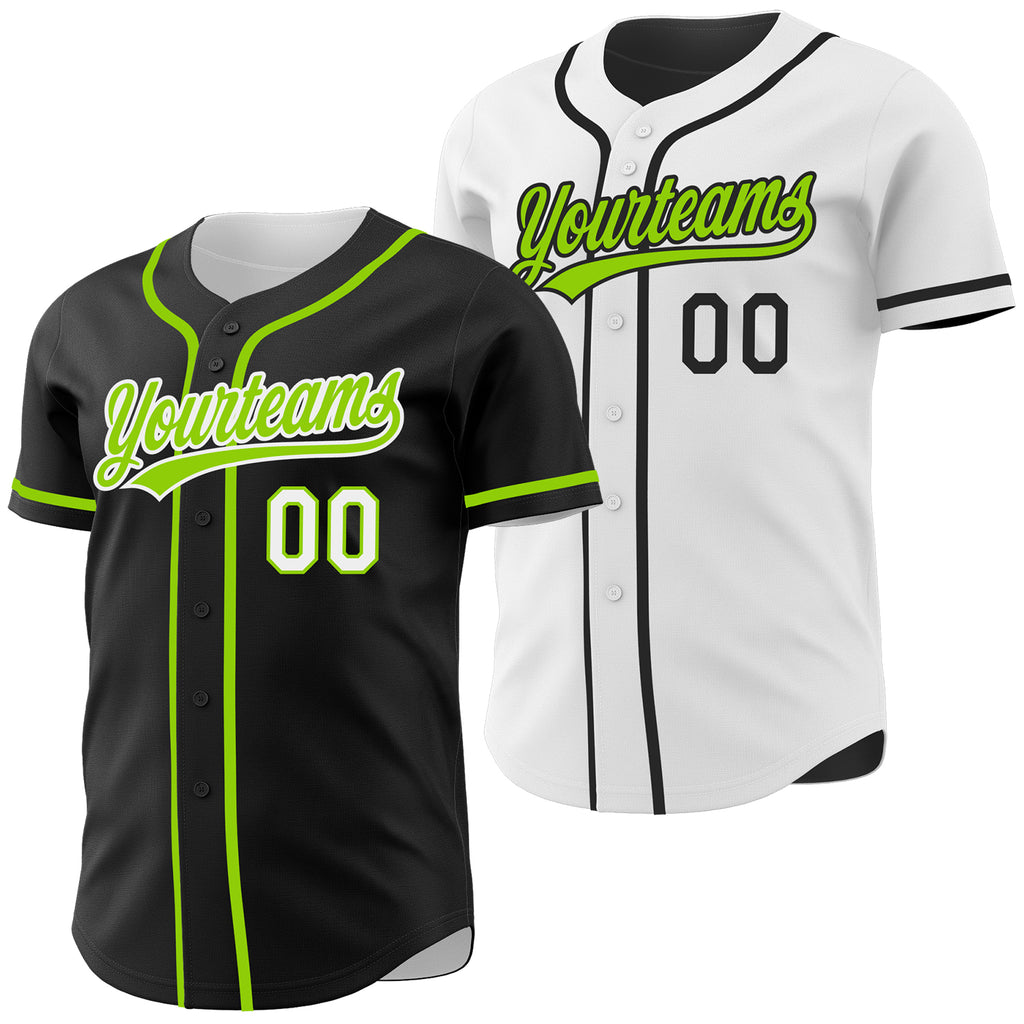 Custom Black Neon Green-White Reversible Button-Down Baseball Jersey