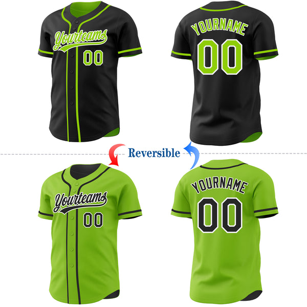 Custom Black Neon Green-White Reversible Button-Down Baseball Jersey