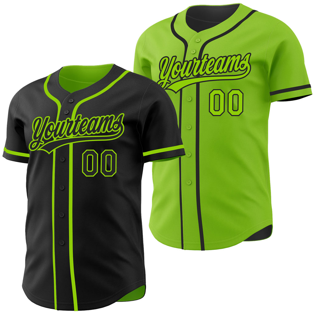 Custom Black-Neon Green Reversible Button-Down Baseball Jersey