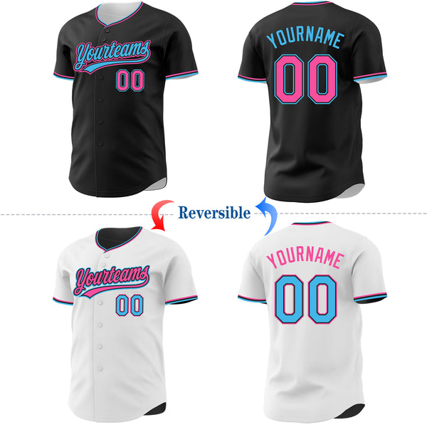 Custom Black White Reversible Button-Down Baseball Jersey