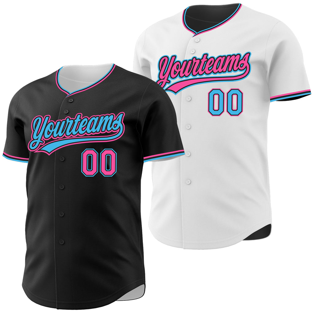 Custom Black White Reversible Button-Down Baseball Jersey