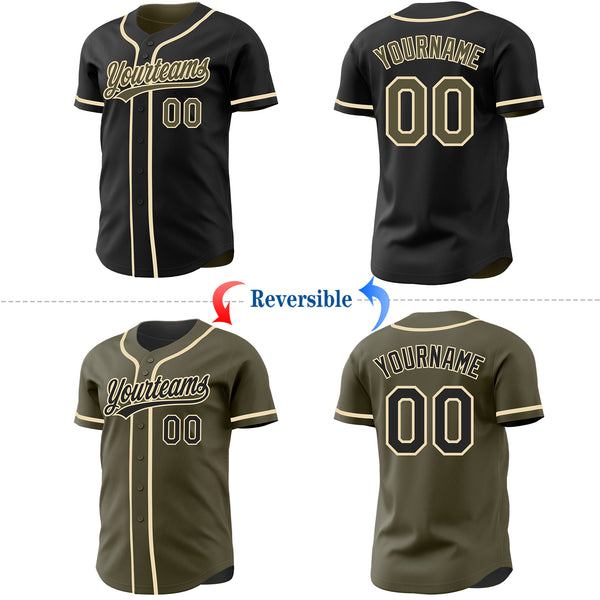 Custom Black Olive-Cream Reversible Button-Down Baseball Jersey