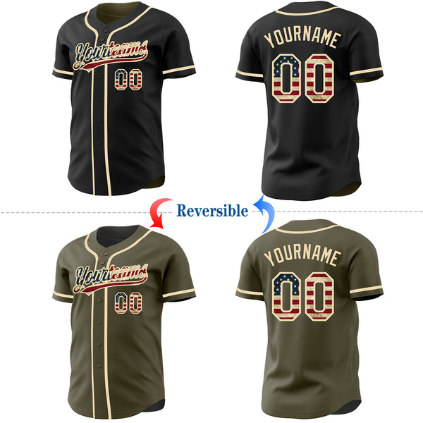 Custom Black Olive Reversible Button-Down Baseball Jersey
