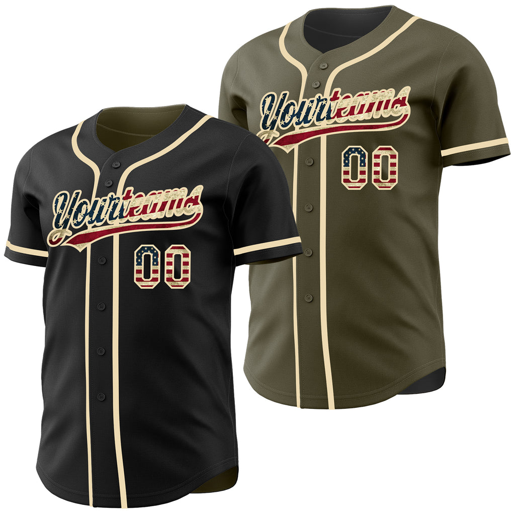 Custom Black Olive Reversible Button-Down Baseball Jersey
