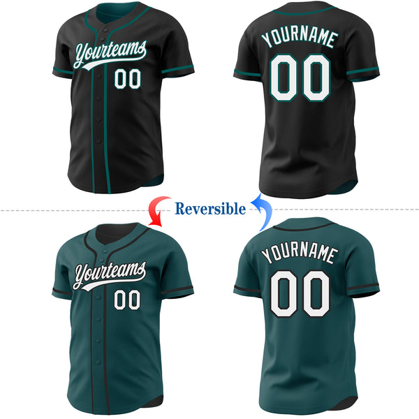 Custom Black White-Midnight Green Reversible Button-Down Baseball Jersey