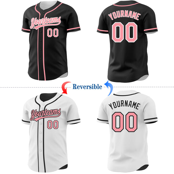 Custom Black Medium Pink-White Reversible Button-Down Baseball Jersey