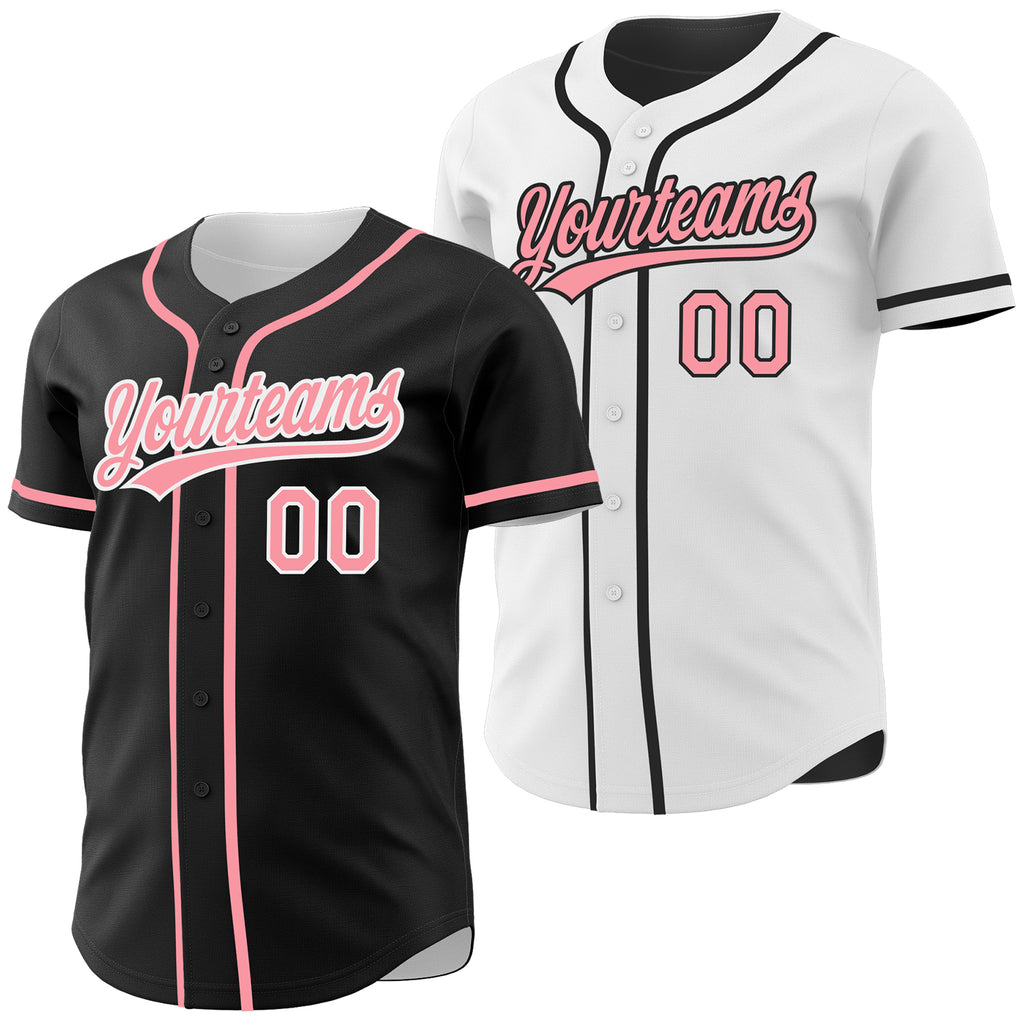 Custom Black Medium Pink-White Reversible Button-Down Baseball Jersey