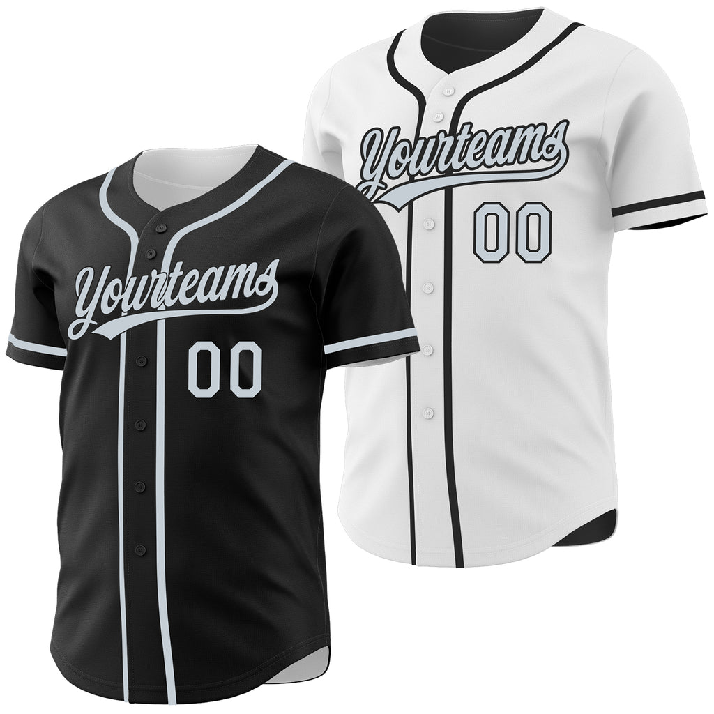 Custom Black-Silver Reversible Button-Down Baseball Jersey
