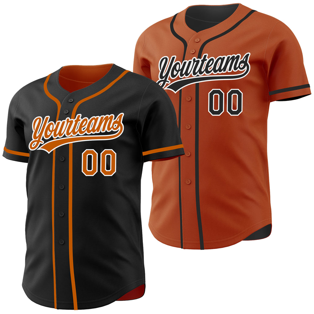 Custom Black Texas Orange-White Reversible Button-Down Baseball Jersey
