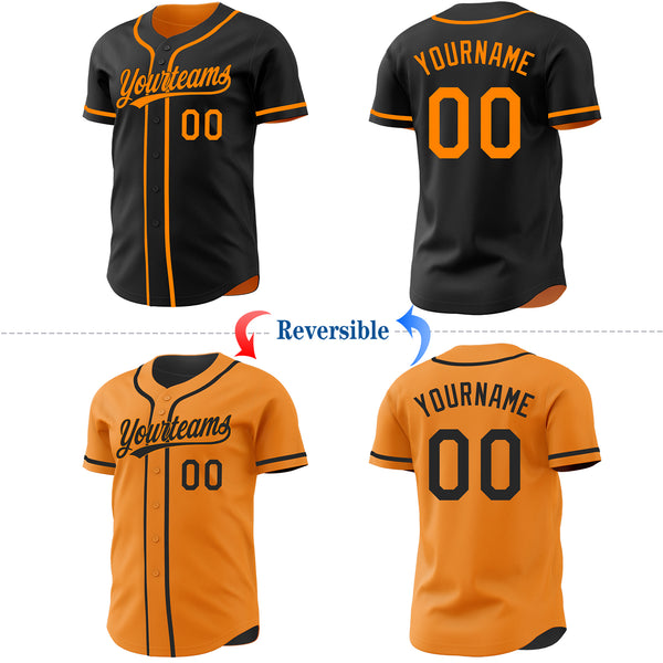 Custom Black-Bay Orange Reversible Button-Down Baseball Jersey