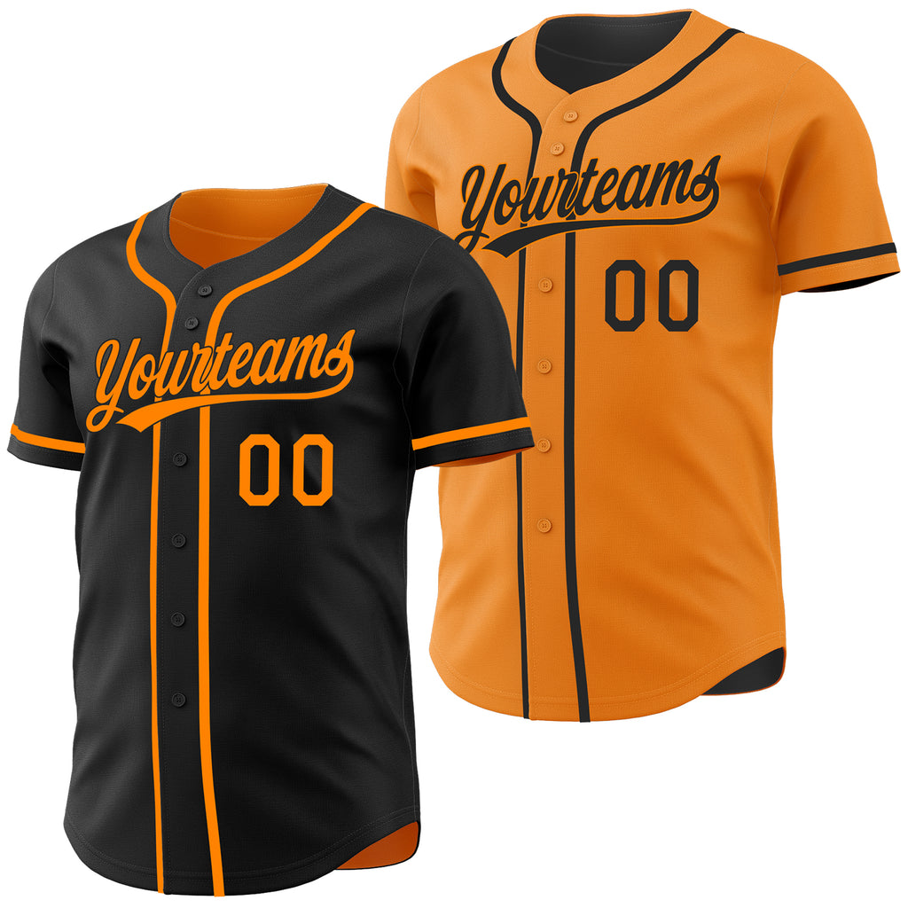 Custom Black-Bay Orange Reversible Button-Down Baseball Jersey