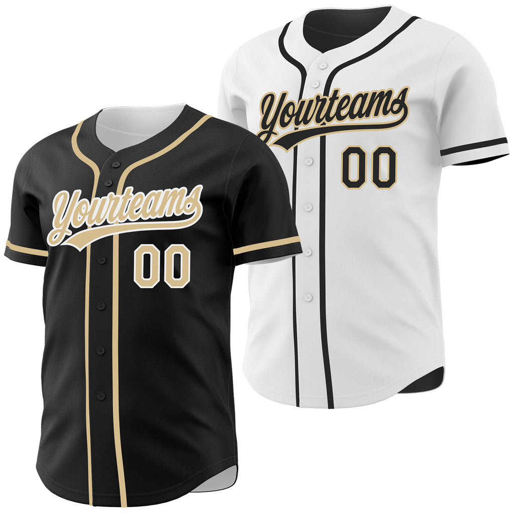 Custom Black Vegas Gold-White Reversible Button-Down Baseball Jersey