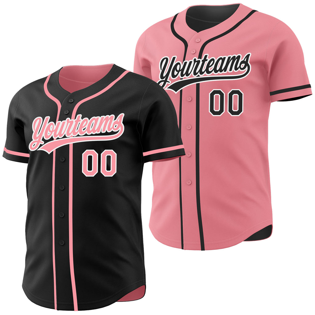 Custom Black Medium Pink-White Reversible Button-Down Baseball Jersey