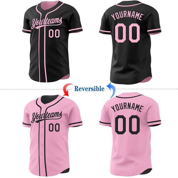 Custom Black-Light Pink Reversible Button-Down Baseball Jersey