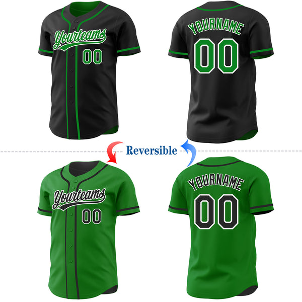 Custom Black Grass Green-White Reversible Button-Down Baseball Jersey