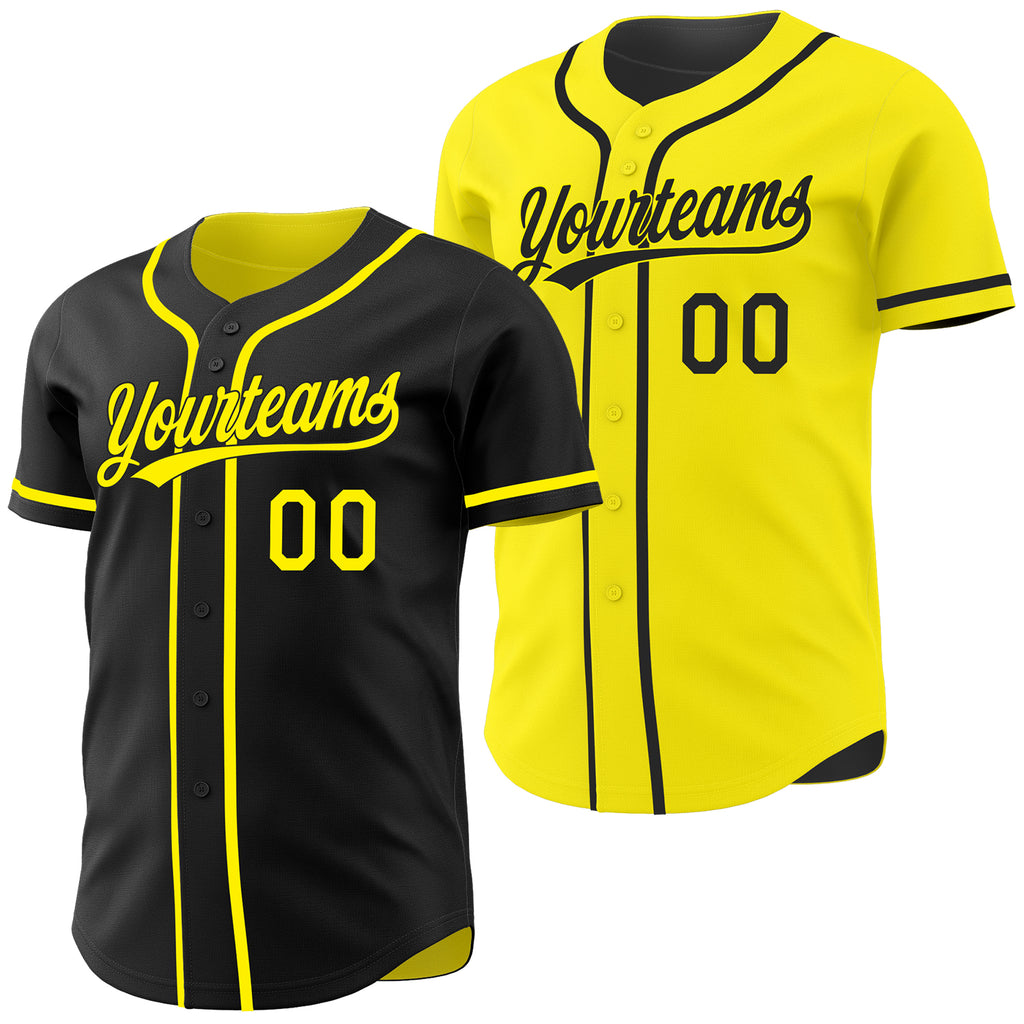 Custom Black-Light Yellow Reversible Button-Down Baseball Jersey