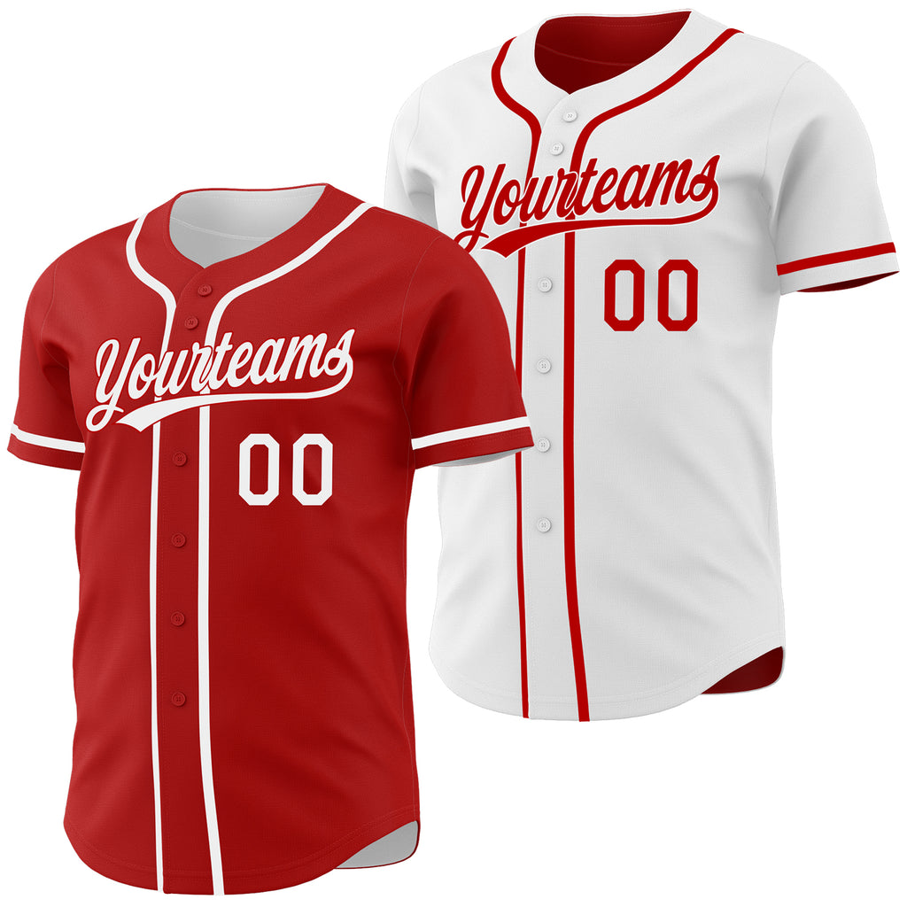Custom Red-White Reversible Button-Down Baseball Jersey